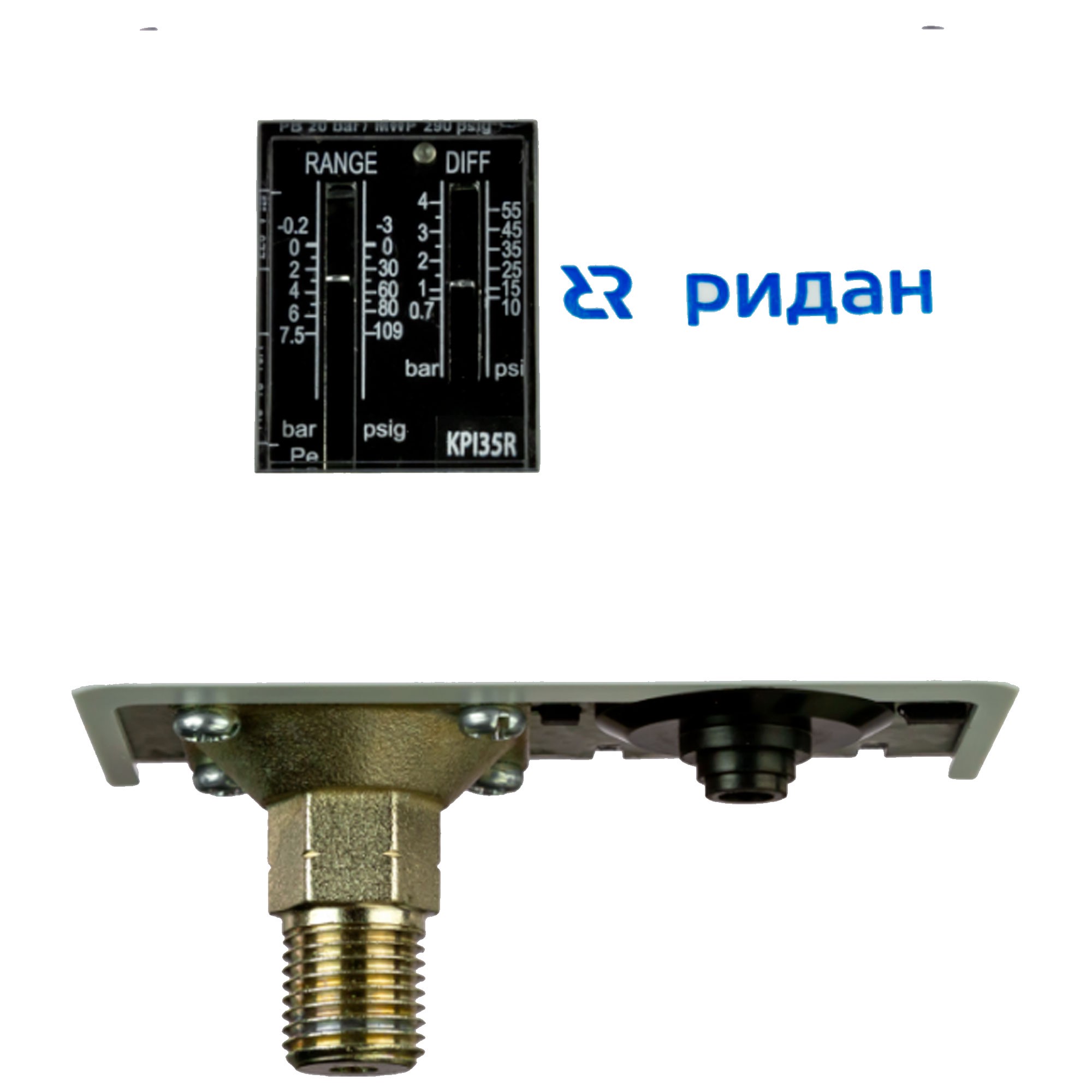Реле давления РИДАН KPI 35R, диапазон настройки -0,2...7,5 бар, дифференциал 0,7…4 бар, штуцер G1/2А