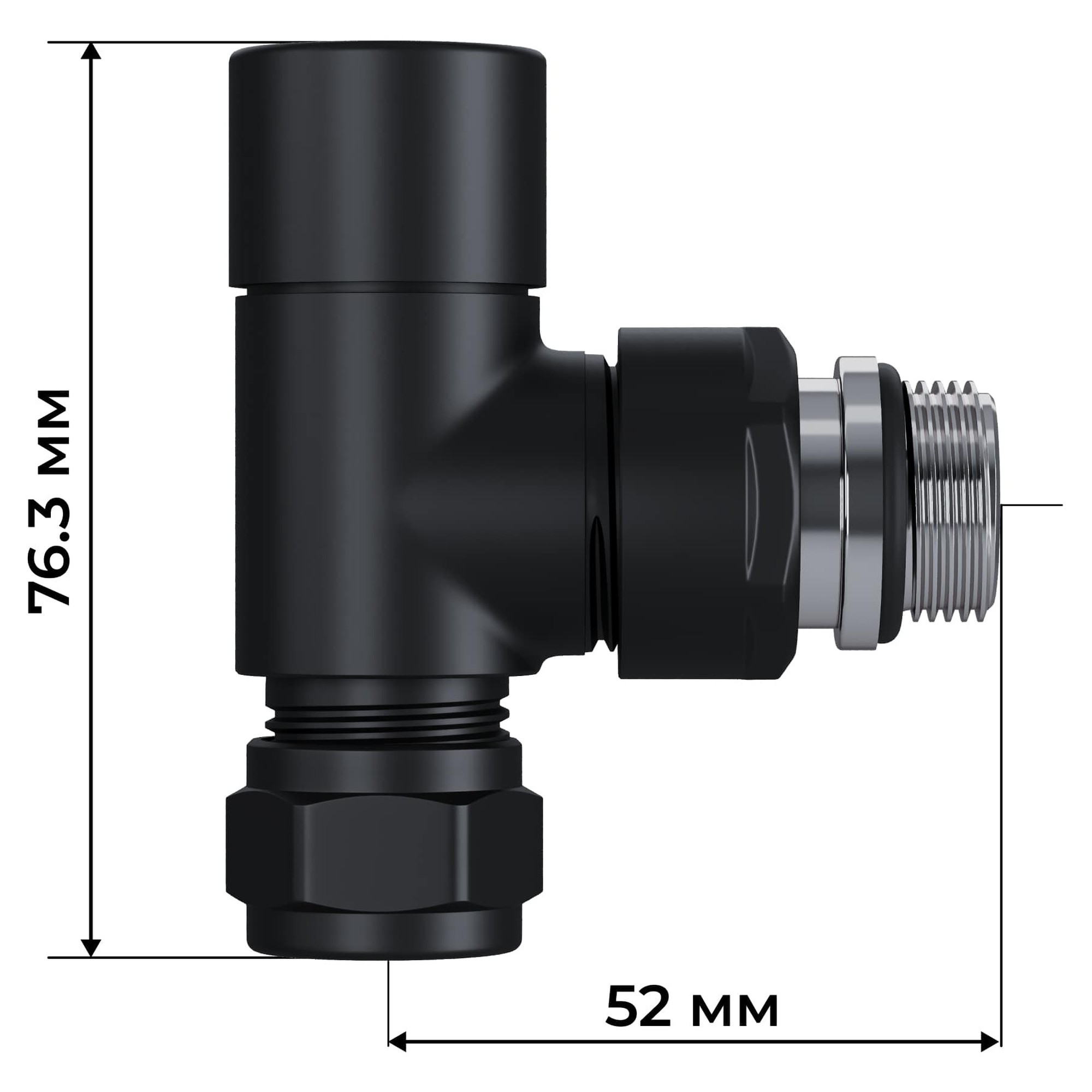 Набор термостатический угловой Royal Thermo Design Pro 15мм М30х1,5 (Черный)