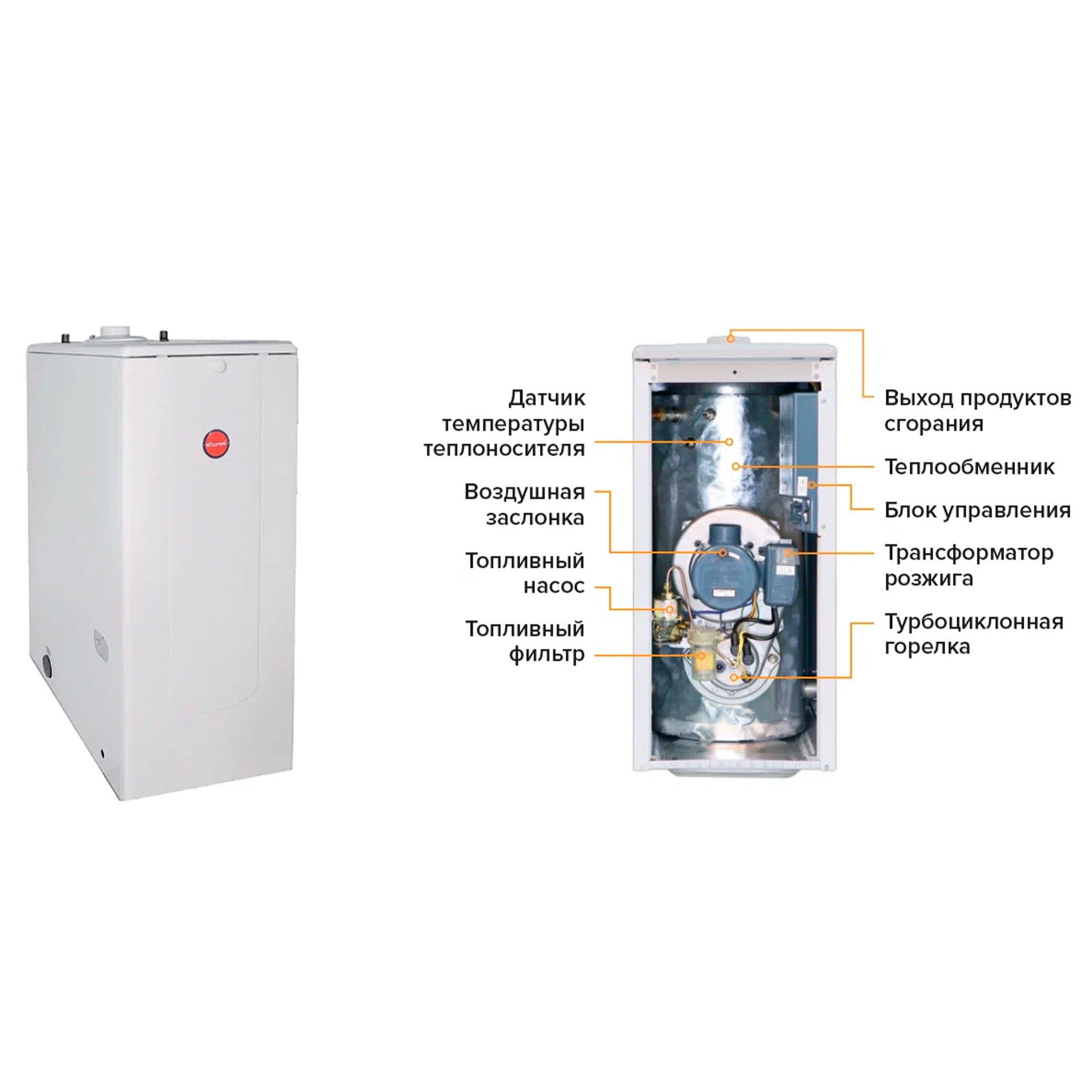 Котел дизельный KITURAMI TURBO-17 напольный, 2 конт., закр.кам.сгор.